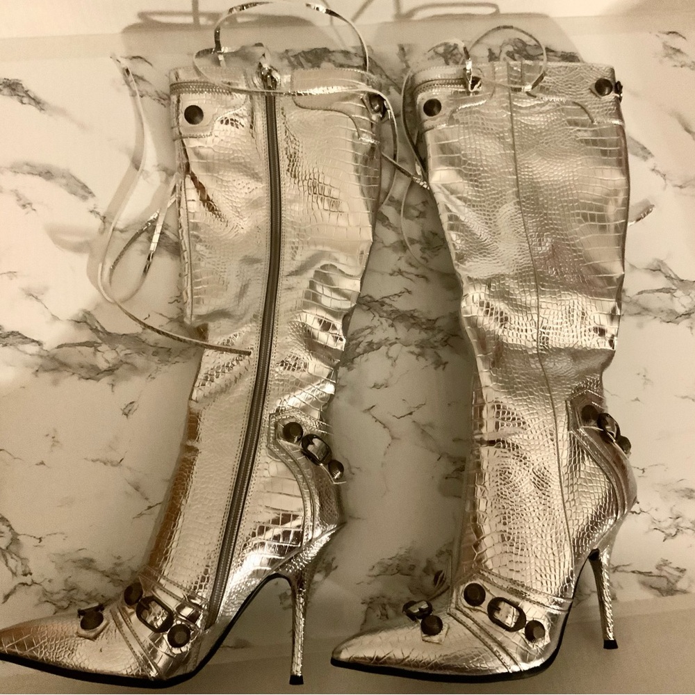 Silver High Heel Boots